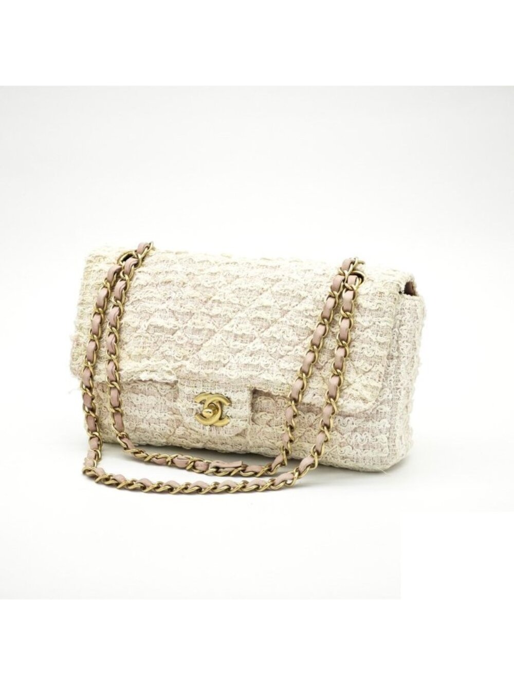 Chanel Quilted Shoulder Bag Tweed Pink